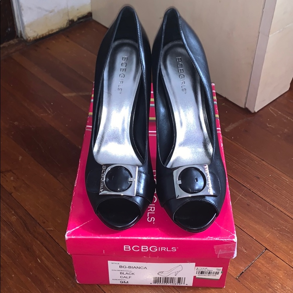 Black peep toe heels